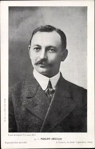 Ak Aviateur Molon, avion Bleriot, Lyon Aviation 1910