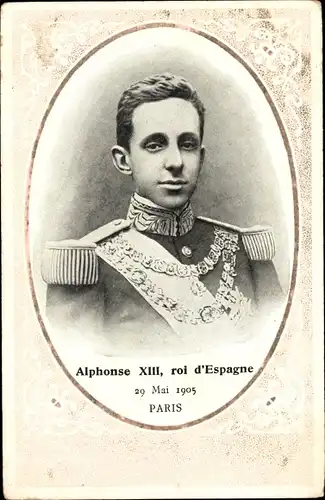 Passepartout Ak König Alfons XIII. von Spanien, 29. Mai 1905, Staatsbesuch in Paris, Portrait