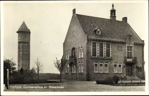 Ak Meerkerk Südholland, Gemeentehuis en Watertoren