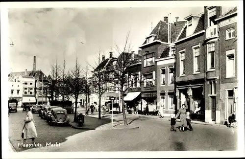 Ak Maassluis Südholland, Markt, Autos