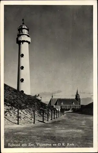 Ak Egmond aan Zee Nordholland Niederlande, Vuurtoren en O. K. Kerk