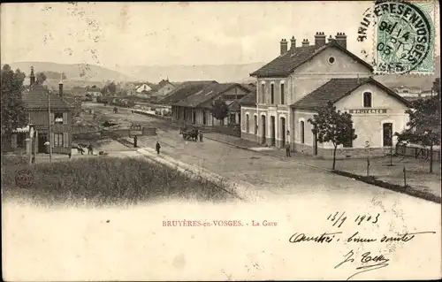 Ak Bruyères Vosges, La Gare, Bahnhof