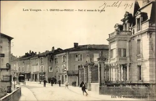 Ak Charmes sur Moselle Vosges, Pont et avenue de la gare, Brücke, Villa