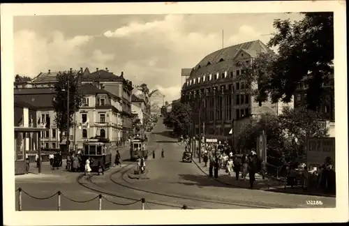 Ak Plauen im Vogtland, Bahnhofstraße, Straßenbahnen