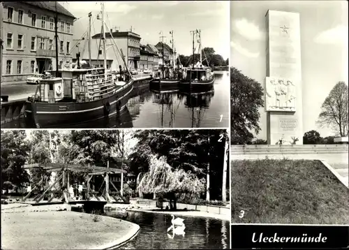 Ak Ueckermünde, Am Hafen, Tierpark, Nachbildung der Alten Ueckermünder Brücke, Sowj. Ehrenmal