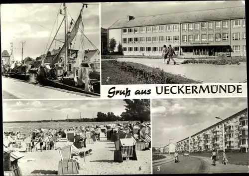 Ak Ueckermünde in Vorpommern, Strand, Hafen, Neubaugebiet, Oberschule