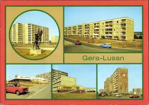 Ak Lusan Gera in Thüringen, Zeulsdorfer Str., Berta Schäfer Straße, HO Gaststätte Plzen, Plattenbau