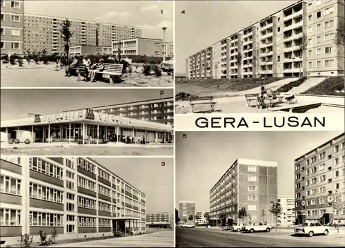 Ak Lusan Gera in Thüringen, Straße der Bauarbeiter, Kaufhalle, Birkenstraße, Hans Beimler Oberschule