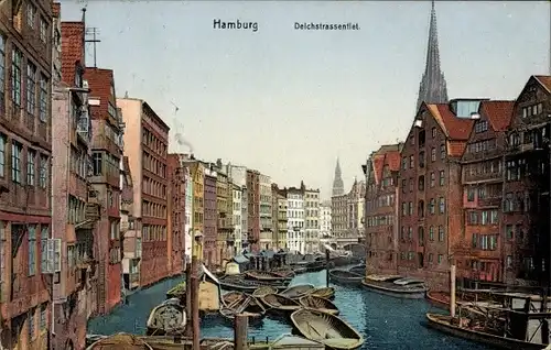 Ak Hamburg, Deichstrassenflet, Fluss, Boote, Häuser