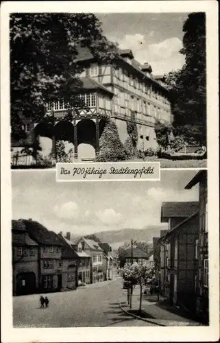 Ak Stadtlengsfeld im Wartburgkreis, Straßenpartie im Ort und Fachwerkhaus, 700 Jahre