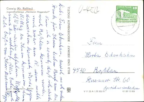 Ak Coswig in Anhalt, Jugendherberge Hermann Hagendorf, Außenansicht