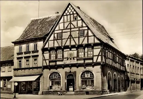 Ak Bad Frankenhausen am Kyffhäuser Thüringen, Schwanen-Drogerie, Fachwerkhaus