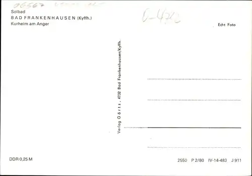 Ak Bad Frankenhausen im Kyffhäuserkreis, Kurheim am Anger, Parkplatz