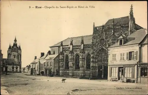 Ak Rue Somme, Chapelle du Saint-Esprit et Hotel de Ville, Kirche, Rathaus, Platz, Glockenturm