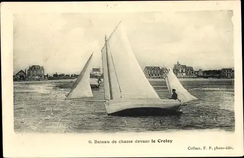 Ak Le Crotoy Somme, Bateau de chasse, Segelboot