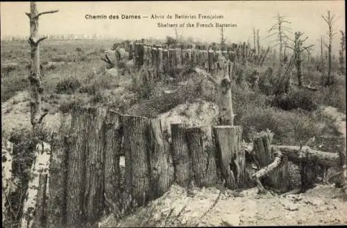 Ak Aisne, Chemin des Dames, Abris de Batteries Francaises