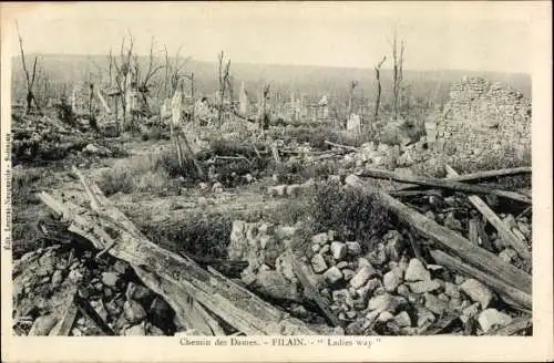 Ak Filain Aisne, Chemin des Dames, Zerstörung