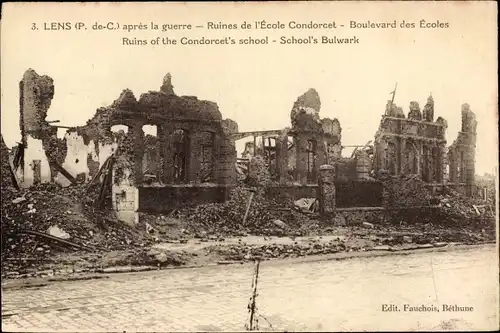 Ak Lens Pas de Calais, Ruines de l'Ecole Condorcet, Boulevard des Ecoles