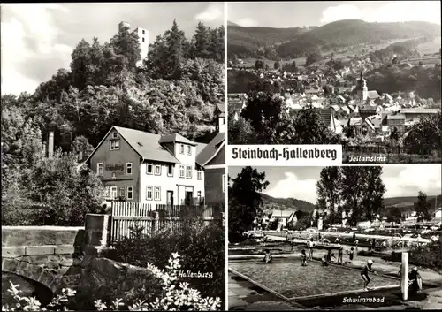 Ak Steinbach Hallenberg im Thüringer Wald, Teilansicht, Schwimmbad, Hallenburg