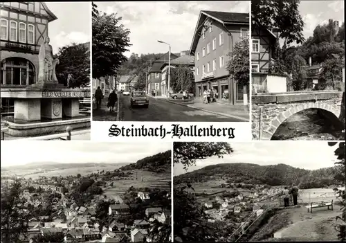 Ak Steinbach Hallenberg im Thüringer Wald, Denkmal, Brücke, Luftansicht vom Ort,