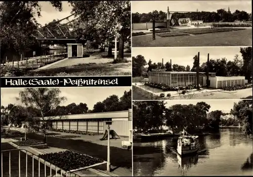 Ak Halle an der Saale, Peißnitzinsel, Boote, Brücke