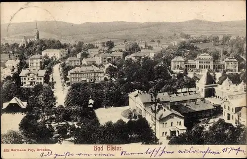 Ak Bad Elster im Vogtland, Panoramablick über die Dächer der Stadt, Kirche