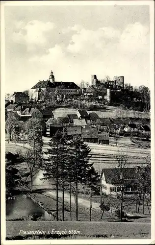 Ak Frauenstein im Erzgebirge, Blick auf den Ort, Burgruine, Schloss