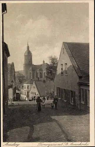 Ak Annaberg Buchholz Erzgebirge, Turnergasse mit St. Annenkirche