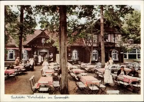 Ak Lübbenau im Spreewald, Gaststätte Wotschofska, Terrassenpartie, Inhaber Ernst Kirchner