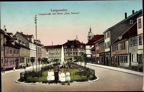 Ak Bad Langensalza in Thüringen, Langestraße mit Hotel Zum Schwan
