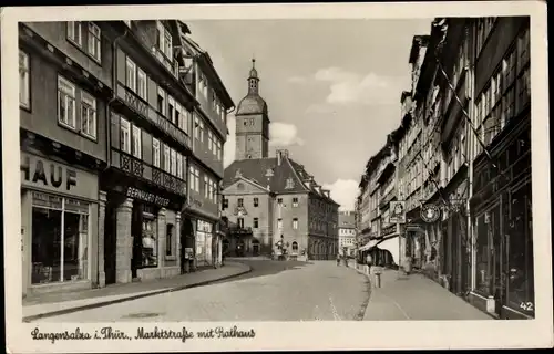 Ak Bad Langensalza im Thüringer Becken, Marktstraße mit Rathaus, Geschäft Bernhard Röder