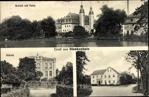 Ak Blankenhain Crimmitschau in Sachsen, Schloss, Teich, Schule