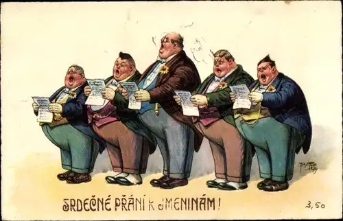 Künstler Ak Thiele, Arthur, Glückwunsch Namenstag, Singende Männergruppe, Srdecne Prani k Jmeninam