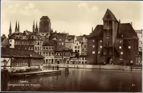Ak Gdańsk Danzig, Langebrücke mit Krantor