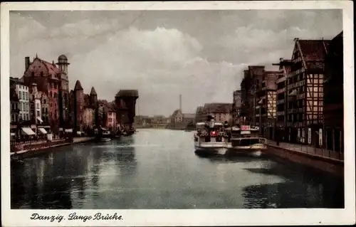 Ak Gdańsk Danzig, Langebrücke mit Krantor