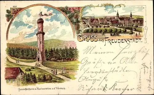 Litho Freudenstadt im Nordschwarzwald, Panorama, Kienberg, Aussichtsturm, Restauration