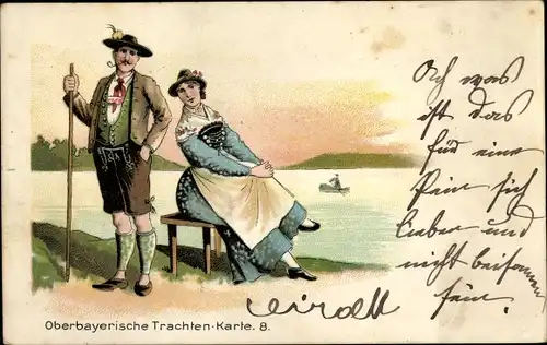 Ak Oberbayern, Paar in Trachten, Lederhose, Dirndl