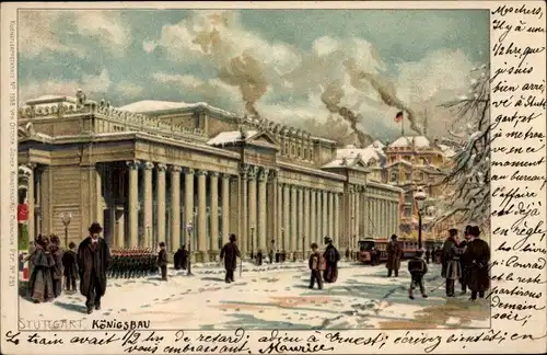 Künstler Litho Stuttgart in Württemberg, Königsbau, Winter