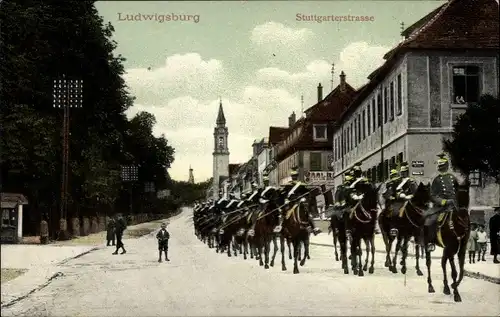 Ak Ludwigsburg in Württemberg, Stuttgarter Straße, Reiterkompagnie