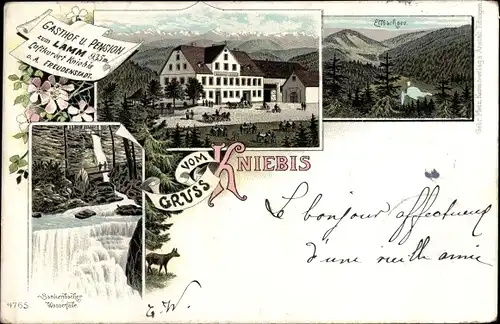 Litho Kniebis Freudenstadt im Nordschwarzwald, Gasthof zum Lamm, Sankenbacher Wasserfälle