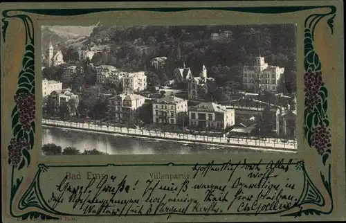 Jugendstil Passepartout Ak Bad Ems an der Lahn, Villenpartie