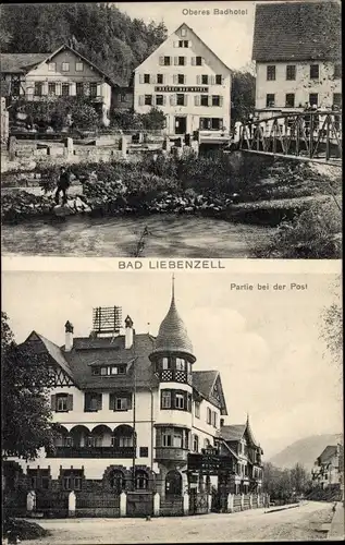 Ak Bad Liebenzell im Schwarzwald, Partie bei der Post, Oberes Badhotel