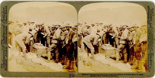 Stereo Foto Südafrika, Christmas Presents from home, troops with Methuen at Modder River