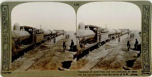 Stereo Foto Südafrika, Trainload of motor vans and armoured cars