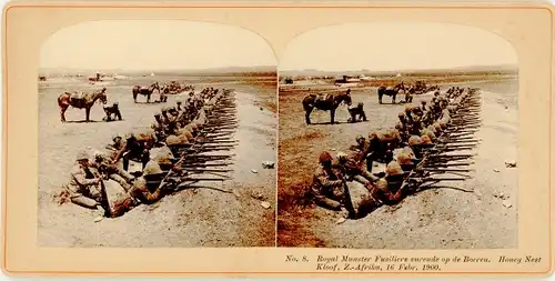Stereo Foto Südafrika, Royal Munster Fusiliers vurende op de Boeren, Honey Nest Kloof 1900