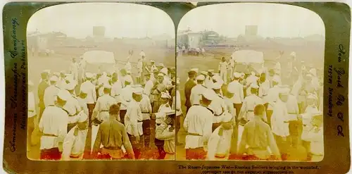 Stereo Foto The Russo Japanese War, Russian Soldiers bringing in the wounded