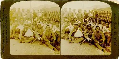 Stereo Foto Port Arthur Lüshunkou Dalian China, Japanese heroes wounded in attack, Port Arthur Hills