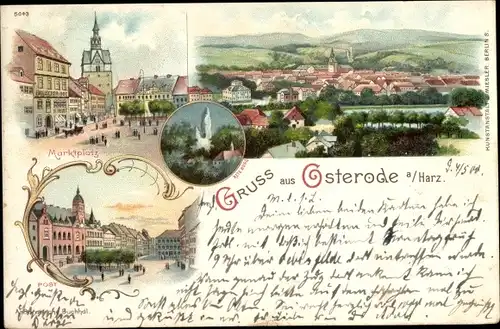 Litho Osterode am Harz, Marktplatz, Gesamtansicht