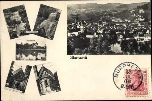 Ak Murrhardt in Württemberg, Gesamtansicht, Wasserfall, Kirche