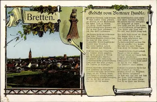 Ak Bretten in Baden, Teilansicht, Gedicht vom Brettener Hundle